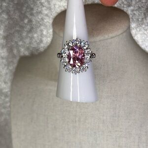 Lab created Pink Cubic Zirconia size 7 in Princess Diana Style Pink